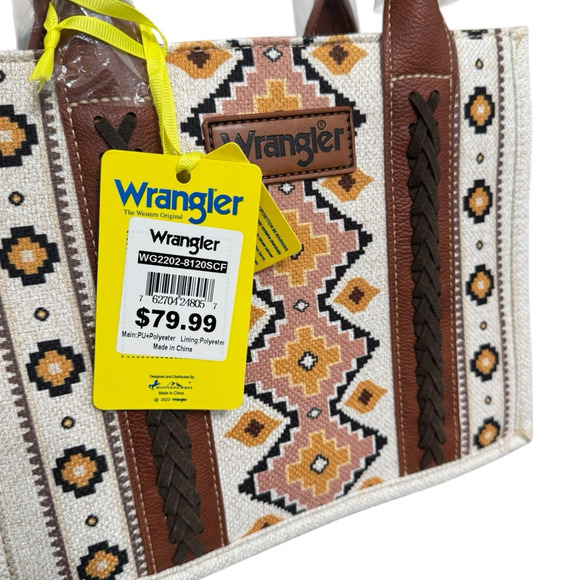 NWT! Wrangler Southwestern Small Canvas Tote/Crossbody in Coffee - Picture 11 of 13